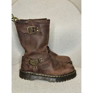 Dr Martens Anistone Hi Leather Brown Biker Boots Womens Size 10